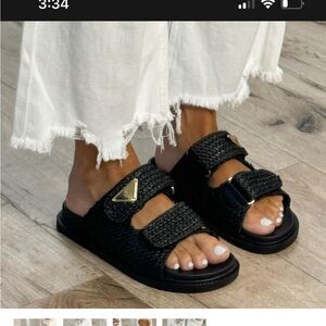 Raffia Velcro Slides Black 7